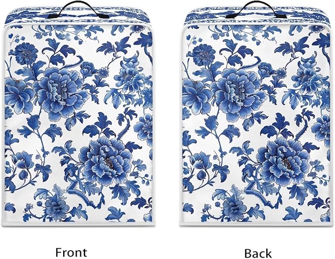 Coffee Maker Cover – Dust Protection Stain Resistant Washable Appliance Cover Kitchen Decoration Gifts For Coffee Lovers Blue White Floral Pattern