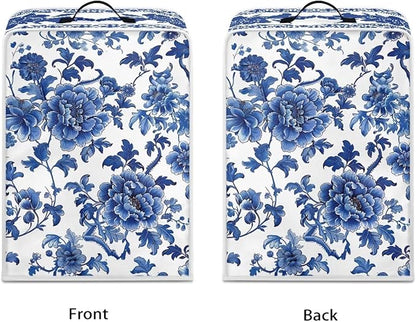Coffee Maker Cover – Dust Protection Stain Resistant Washable Appliance Cover Kitchen Decoration Gifts For Coffee Lovers Blue White Floral Pattern