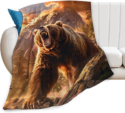 Bear Animal Throw Blanket - Cabin Decor Gift for Girls, Women, Boys, Men - Soft Warm Cozy Fleece for Couch, Sofa, Bed 80"x60"