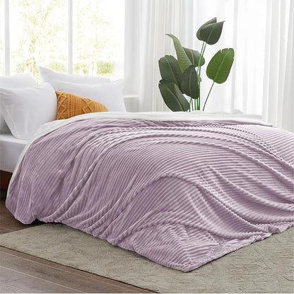 Sherpa Blankets Queen Size - Fleece Queen Blanket for Bed, Soft and Warm Throw Blanket for Winter, 90" x 90", Lavender