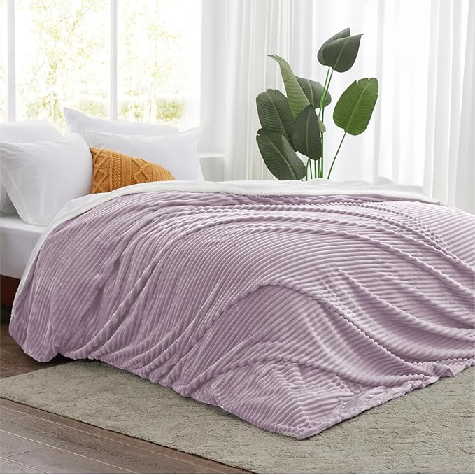 Sherpa Twin Blanket for Bed - Soft Cozy Fleece Blanket, Warm for Winter, Reversible for Sofa, Lavender, 60 x 80 Inches