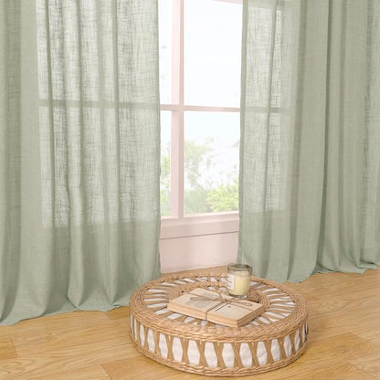 LAMIT Linen Curtains 63 Inch Length 2 Panels, Light Filtering Panels Back Tab and Rod Pocket Neutral Drapes for Bedroom/Window/Living Room, Sage Grey, 34 x 63 Inch