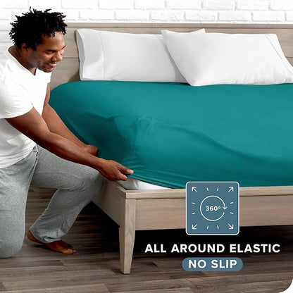 Bare Home Fitted Bottom Sheet Twin XL Size - Premium 1800 Microfiber - Ultra-Soft Hotel Luxury - Deep Pocket - Durable and Long Lasting - Fitted Sheet (Twin XL, Emerald)