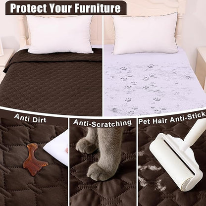 Smiry Waterproof Dog Bed Cover Blanket, Soft Reversible Pet Blanket, Washable Leakproof Cats Dogs Couch Cover for Sofa, Couch, Furniture, Plaid (82x102 Inch, Chocolate/Dark Grey)