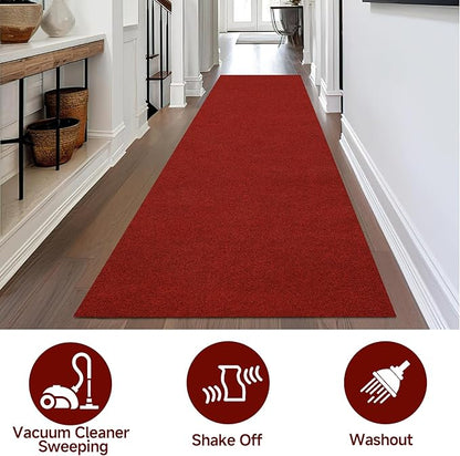jxgzyy Red Runner Rugs 2'11" x 16'5", Non Slip Entrance Doormat, 0.25” Thickness Indoor Outdoor Carpet Runner with Rubber Backing, Waterproof Custom Size Heavy Duty Floor Mat for Hallway Laundry Patio