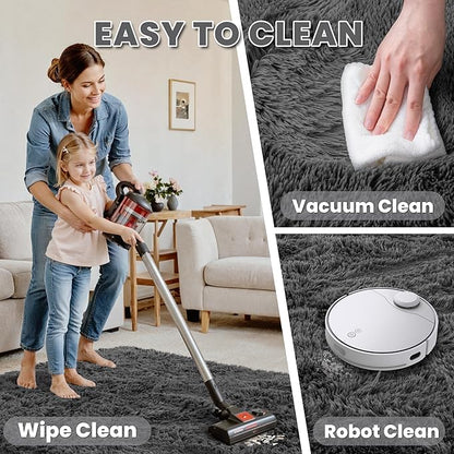 6x9 Area Rugs for Living Room Rug: Soft Fluffy Shag Gray Rugs for Bedroom, Non-Slip Large Fuzzy Plush Rug Indoor Floor Carpet for Nursery Kids Boys Girls Room, Dorms, Playroom, Modern Home Decor