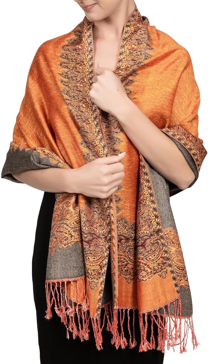 Achillea Big Paisley Pashmina Shawl Wrap for Women – Elegant Scarf for Weddings, Evening Dresses, Festivals & Daily Wear