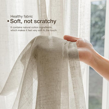 Anmao Natural Linen Curtains for Living Room 54 Inch Length 2 Panels Set, Light Filtering Semi Sheer Window Curtain Drapes for Bedroom with Curtain Rings and Clips, 52 Inch Wide Each Panel, Linen