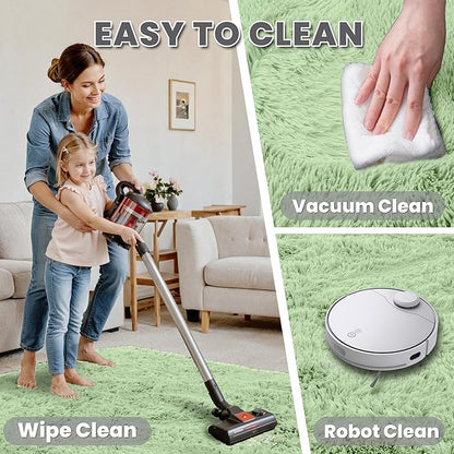 8x10 Area Rugs for Living Room Rug: Soft Fluffy Shag Mint Green Rugs for Bedroom, Non-Slip Large Fuzzy Plush Rug Indoor Floor Carpet for Nursery Kids Boys Girl Room, Dorms, Playroom, Modern Home Decor