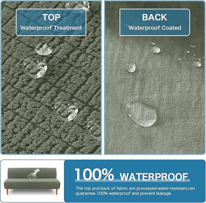 H.VERSAILTEX Water Repellent Armless Futon Cover Sofa Bed Slipcover, Full Size Futon Mattress Cover, Soft Stretch Furniture Protector for Pets, Sea Grass