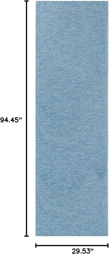 TOWN & COUNTRY BASICS Pax Herringbone Textured Solid Everwash® Washable Runner Area Rug, Low Pile, Non-Slip Backing, Easy Clean Pet & Family Friendly Rug, Blue, 2'5"x7'10"