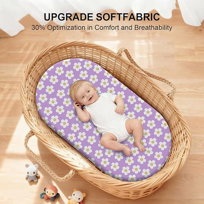 Baby Bassinet Sheets for Baby Boy Girls,4-Pack Fitted Bassinet Sheets Set Compatible with Halo Bassinest Swivel Sleeper,Baby Delight,Angelbliss,32"X16" (Plant World)