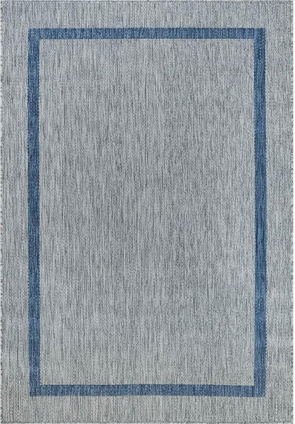 Bordered Outdoor Rug 6x9 Washable Outside Carpet for Indoor Patio Porch Waterproof Easy Cleaning Non Shedding Area Rugs Silver Gray - Blue 6 x 9