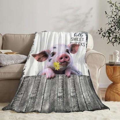 Funny Pig Farm Throw Blanket - Soft, Warm, Cozy Fleece for Couch, Sofa, Bed - 80"x60"