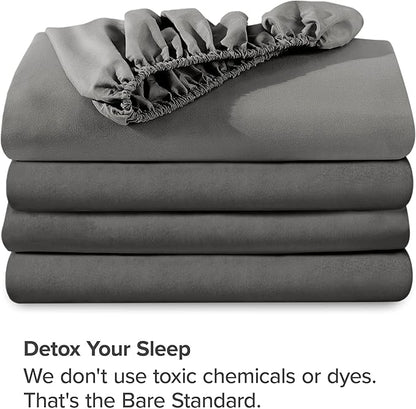 Bare Home 2-Pack Fitted Bottom Sheets Split King - Premium 1800 Ultra-Soft Microfiber - Deep Pocket - 4 Twin XL Fitted Sheets (Split King, Grey)