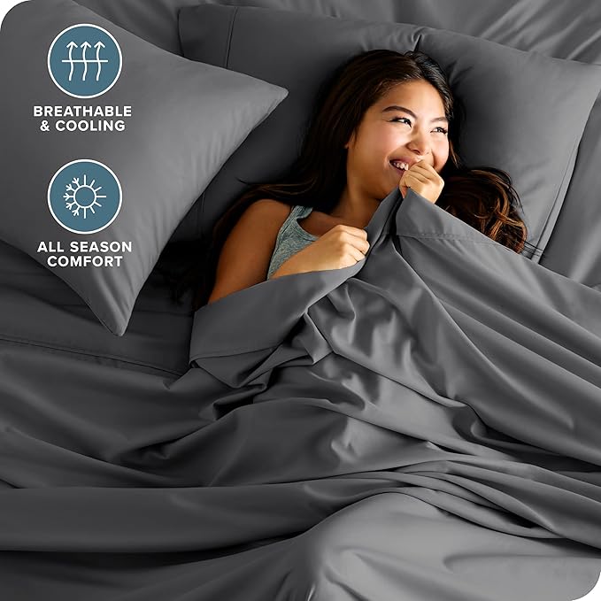Bare Home Twin XL Sheet Set - College Dorm Size - Luxury 1800 Ultra-Soft Microfiber Twin Extra Long Bed Sheets - Deep Pockets - Easy Fit - Extra Soft - 3 Piece Set - (Twin XL, Grey)