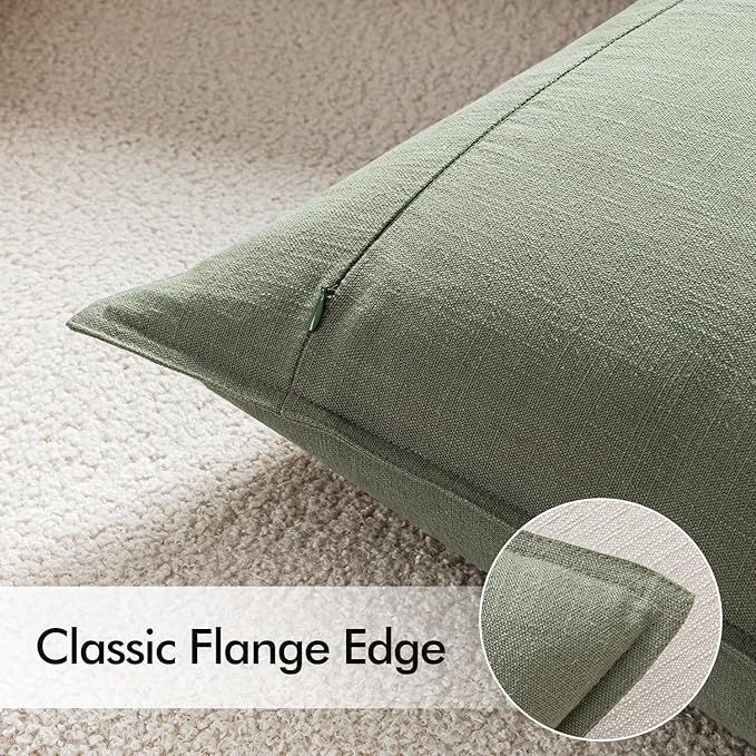 EMEMA Throw Pillow Covers Decorative Linen Pillow Covers 26x26 Inch Light Olive Green Boho Farmhouse Neutral Couch Throw Pillows for Bed Pack of 2 Accent Pillowcase Modern Sofa Cushion Livingroom Home