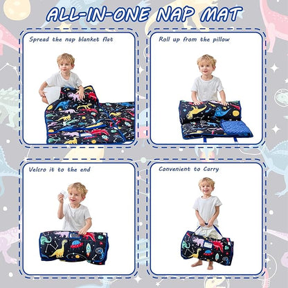 Toddler Nap Mat with Pillow and Blanket, Extra Large Rolled Napping Mats,Slumber Bags for Boys Girls,Kids Sleeping Bag for Daycare, Preschool Travel Camping