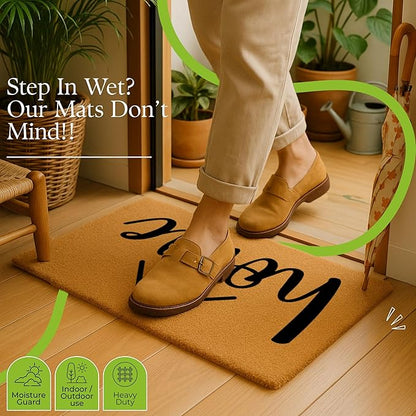 Coir Door Mats 17" X 30", Non-Slip Sturdy, PVC Backed Heavy Duty, Easy to Clean, Ideal for Door Entrance, Patio, Porch, Backyard, Garages, A Home Made of Love