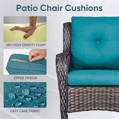 Outdoor Chair Cushions 3 Packs - Outside High Back Thick Water-Resistant Cushion 22x24 with Zipper Cover for Patio Glider Rocking Chairs Loveseat Couch – Peacock Green/Buckle