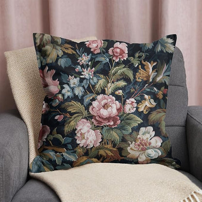 Vintage Floral Throw Pillow Covers, Vintage Flower Pattern Double Sided Cushion Cover, Indoor and Outdoor Home Art Decor Pillowcase for Sofa or Bedroom Decor 18x18inches (Pink Flower, 18x18inches)