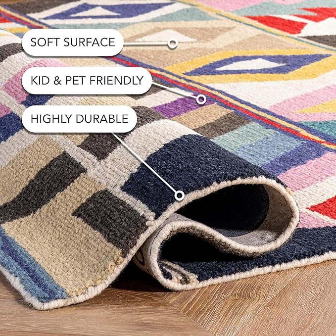 Nuloom Ofelia Handmade, Multicolor/Black, 2'6" x 10', Geometric, Wool, Soft and Cozy, High Traffic, Stain Resistant, Easy Clean, Durable Runner for Bedroom, Living Room, Dining, Den, Foyer