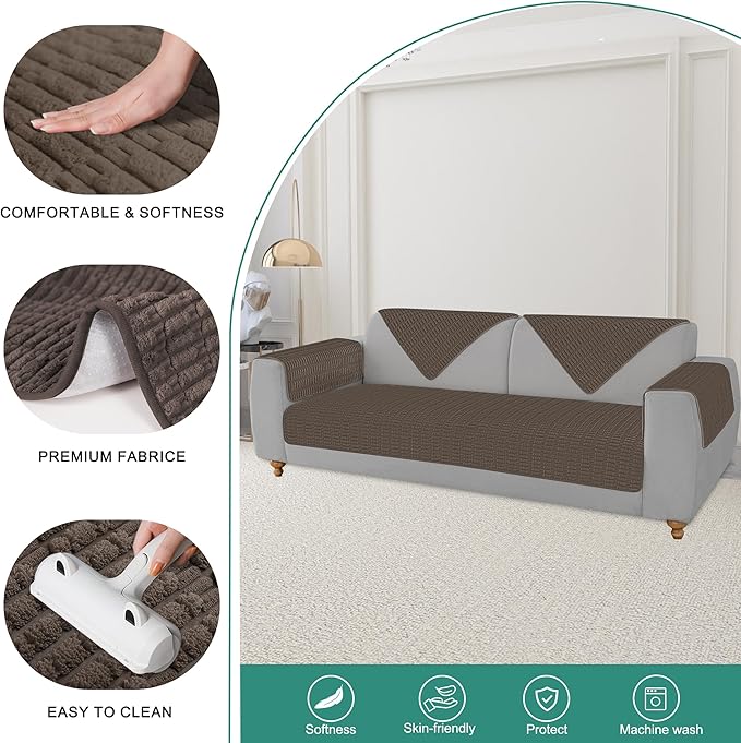 Foxdecor Couch Cover Sofa Covers Washable, Dog Bed Cover Couch Covers for 3 Cushion Couch Sofa Pet Friendly, Dog Couch Cover Furniture Covers for Pets.(Chocolate 32x53 inch)