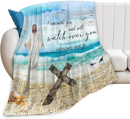 Christian Jesus Blanket Christian Gifts for Women & Men Religious Cross Throw Blanket Jesus Blanket for Kids Adults Soft Warm Cozy Fleece Blanket for Couch Sofa Bed 60"x80"