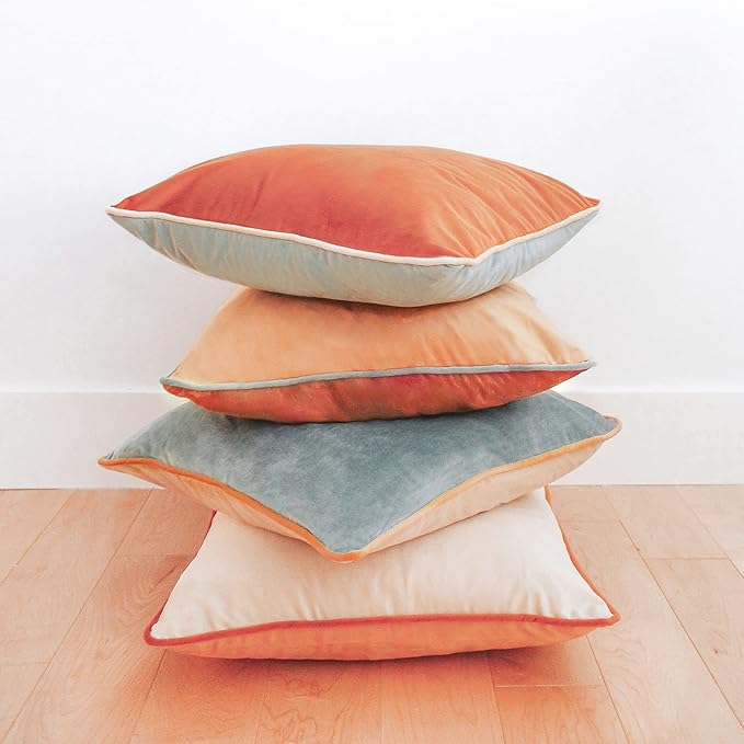 MONDAY MOOSE Decorative Throw Pillow Covers Cushion Cases, Set of 4 Soft Velvet Modern Double-Sided Designs, Mix and Match for Home Decor, Pillow Inserts Not Included (20x20 inch, Orange/Teal)