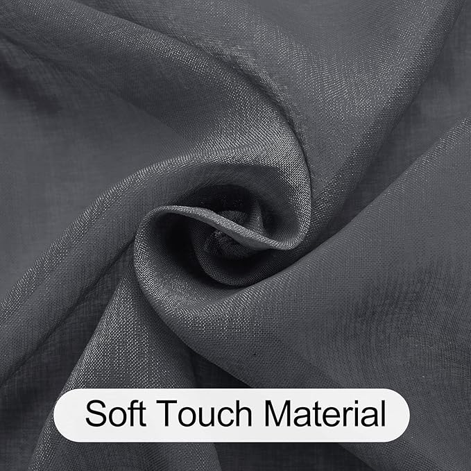 XWZO Dark Grey Sheer Curtains 95 Inches Length, Light Filtering, Airy & Breathable Grommet Small Window Curtains & Drapes for Bedroom, Living Room, Office, Nursery, W52 x L95, Set of 2 Panels