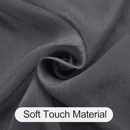 XWZO Dark Grey Sheer Curtains 95 Inches Length, Light Filtering, Airy & Breathable Grommet Small Window Curtains & Drapes for Bedroom, Living Room, Office, Nursery, W52 x L95, Set of 2 Panels