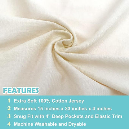 American Baby Company 15" x 33" Fitted Bassinet Sheet, 100% Natural Cotton Jersey Knit, Cream, Soft Breathable, for Boys and Girls