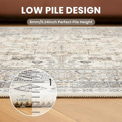 zesthome 9x12 Area Rugs,Stain Resistant Washable Rug,Ultra-Thin Rugs for Living Room,Bedroom,Non-Slip Backing Home Decor Large Area Rug (Beige,9'x12')