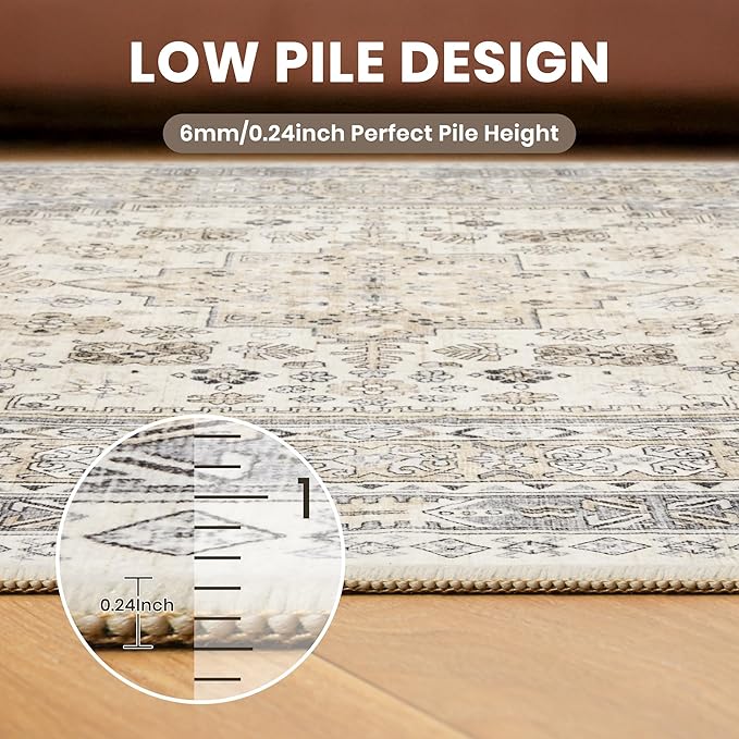 zesthome 8x10 Area Rugs for Living Room,Non-Slip Backing Washable Rugs,Vintage Large Area Rug，Stain Resistant Home Decor Rug (Beige,8'x10')