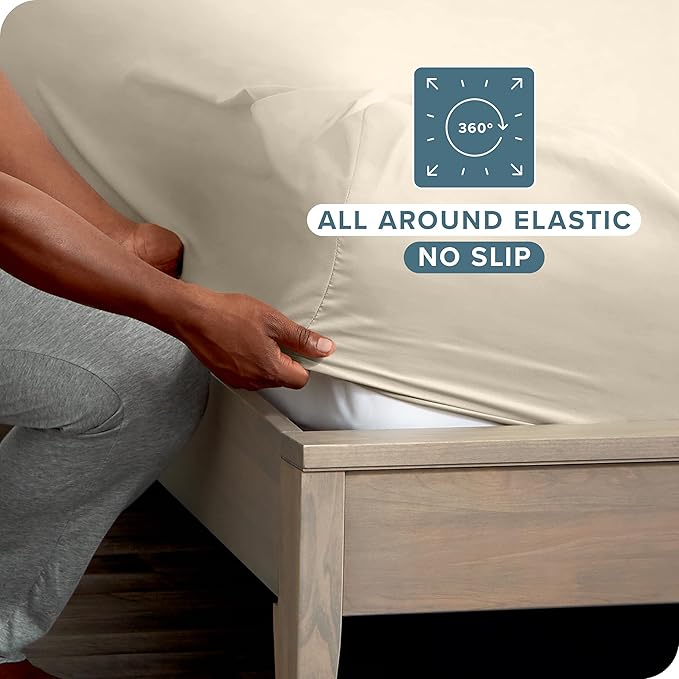 Bare Home 2-Pack Fitted Bottom Sheets Twin - Premium 1800 Ultra-Soft Wrinkle Resistant Microfiber - Deep Pocket (Twin, Sand)