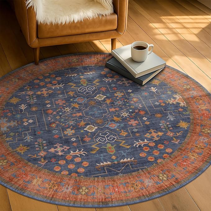 Washable Light Blue Rugs for Entryway Indoor - 3x5 Throw Rug for Large Kitchen, Bedroom Bedside, Bathroom, Mudroom, Mordern Abstract Medallion Aqua Décor, Non Slip Low Pile Fade Resistant