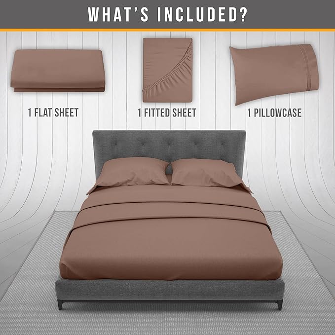 Twin Sheets Set - Luxury Hotel Bed Sheets - Soft Cooling Sheet with Elastic Corner Straps - Deep Pockets Microfiber Bedsheets - Bedding Sheet & Pillowcases Sets - 3 PC (Twin Size, Brown)