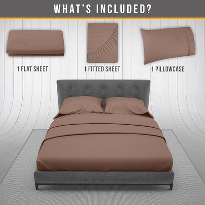 Twin Sheets Set - Luxury Hotel Bed Sheets - Soft Cooling Sheet with Elastic Corner Straps - Deep Pockets Microfiber Bedsheets - Bedding Sheet & Pillowcases Sets - 3 PC (Twin Size, Brown)