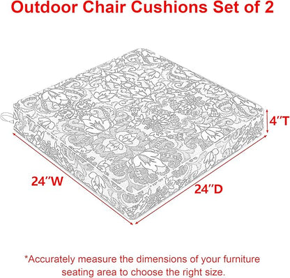 Favoyard Outdoor Chair Cushion 24 x 24 x 4 In Waterproof Pattern Fade Resistant Cushions for Patio Furniture with Removable Cover Attach Straps 28D Foam Insert Cushions Pads for Seat Sofa Couch 2 Pack