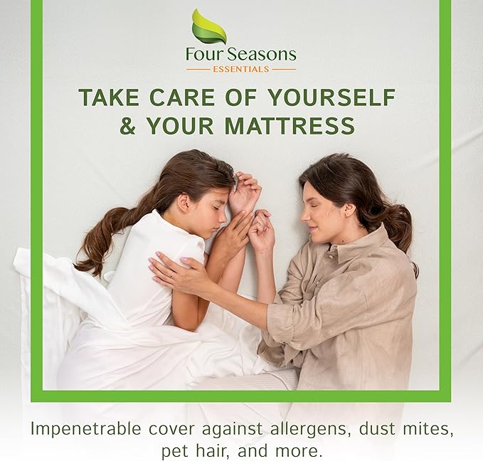 Four Seasons Essentials Full Size Waterproof Mattress Protector - Cooling Viscose derived from Bamboo Fitted Sheet Mattress Cover - Quilted Jacquard Pad Protects from Dust Allergens
