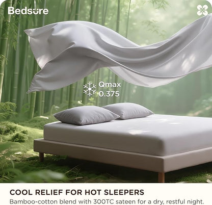 Bedsure Cooling Sheets, Rayon Derived from Bamboo & Cotton Blend, GentleSoft, Breathable, King Size Sheets Set, Deep Pocket Up to 18 Inches, Hotel Luxury Bedding for Hot Sleepers, Grey