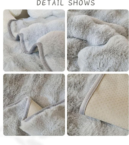 Faux Fur Couch Cover Fuzzy Soft Plush Thick Bubble Sofa Cover Luxury Sectional Couch Covers Luxury Anti-Slip Sofa Slipcover Washable Furniture Protector (Light Grey,36"x63")