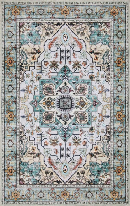 WILLSUN Washable Area Rugs, 6x9 Non-Slip Boho Large Area Rugs for Living Room, Bedroom, Machine Washable Vintage Rug, Indoor Floral Print Carpet for Home Decor, Kid & Pet Friendly Mat