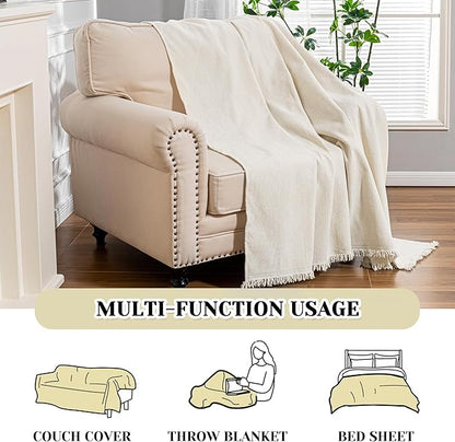 MEETSKY Oversized Chair Cover Washable Armchair Sofa Cover for Dog, Couch Protector for Sofa Single Cover, Small Couch Cover Sofa Throw Cover with Tassel, 71" x 91", Beige
