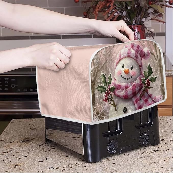 ZFRXIGN Christmas Snowman Toaster Covers 4 Slice Toaster Cover for Home Kitchen Decor Accessories Small Appliance Covers with Top Handle Toaster Oven Cover Washable Pink
