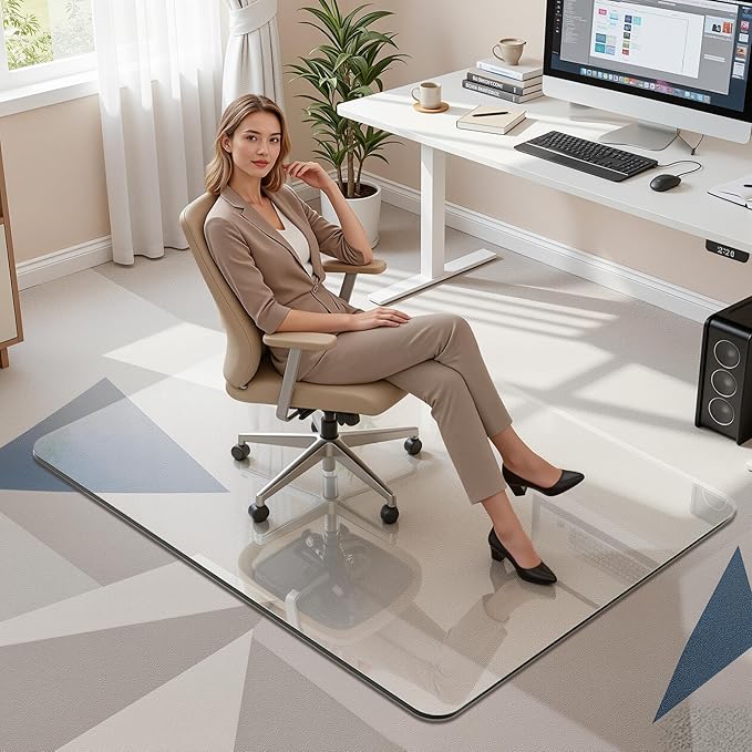 Antok Tempered Glass Chair Mat, 32"x48" Office Chair Mat for Carpet & Hardwood Floors, Heavy Duty 0.2" Desk Chair Mat for Smooth Rolling at Home or Office