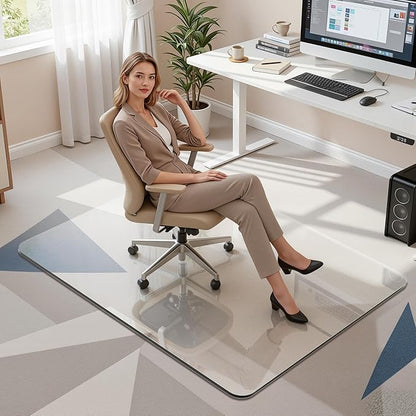 Antok Tempered Glass Chair Mat, 32"x48" Office Chair Mat for Carpet & Hardwood Floors, Heavy Duty 0.2" Desk Chair Mat for Smooth Rolling at Home or Office