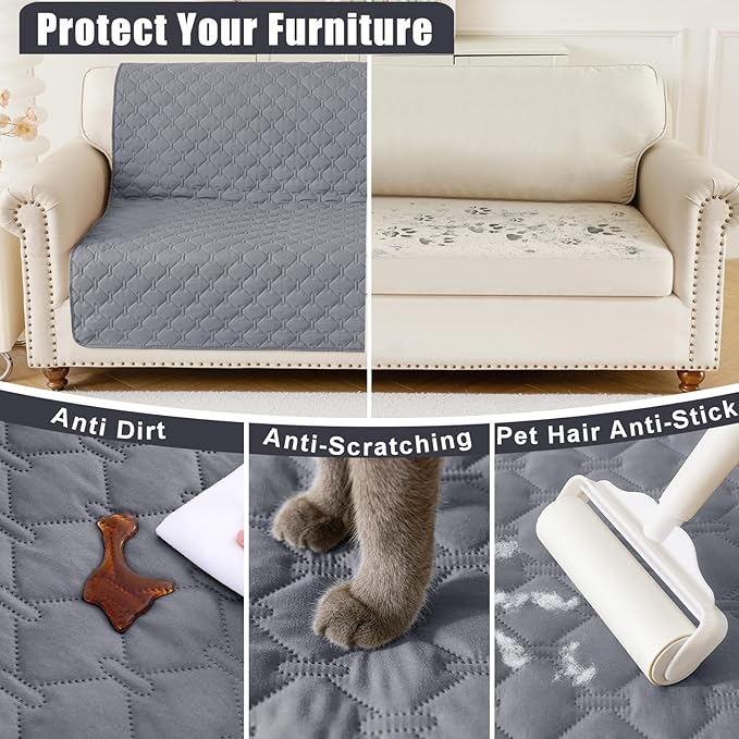 Smiry Waterproof Dog Bed Cover Blanket, Soft Reversible Pet Blanket, Washable Leakproof Cats Dogs Couch Cover for Sofa, Couch, Furniture, Plaid (30x53 Inch, Grey/Light Grey)