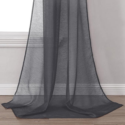 DONREN Luxury Soft Sheer Curtains Scarf for Windows - Semi Voile Window Scarf Valance,34 Inches Wide by 144 Inches Long (1 Panel,Dark Grey)