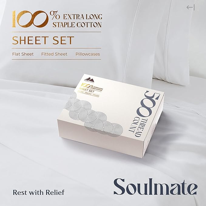 Mayfair Linen 100% Egyptian Cotton Split King Sheets Sets for Adjustable Bed - 500 Thread Count Split Top King Sheet (5 PC, Silver), Soft, Cooling, Breathable, Sateen Weave 16" Deep Pocket Hotel Sheet